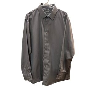 Kenneth Cole Reaction Mens XL 17.5 34-35 Grey Striped Wrinkle Free Dress Shirt